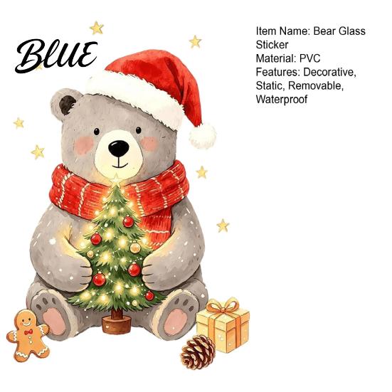 Christmas Bear Window Clings Static Clings Cute Holiday Glass Decals Waterproof PVC Xmas Decor for Doors Stickers Home Store And Bathroom