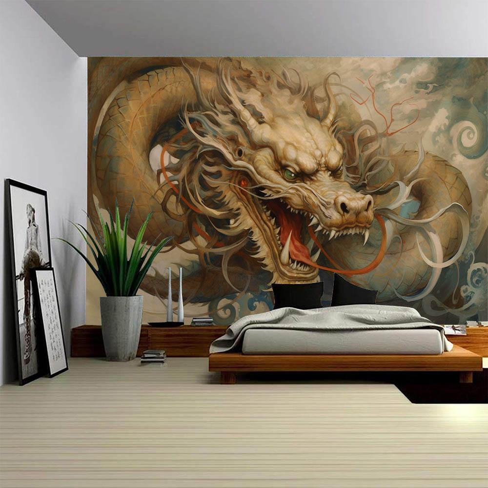Mythical Legend Dragon Art Tapestry Office Living Room Bedroom Decoration Sofa Background Wall Cartoon Wall Hanging Cloth