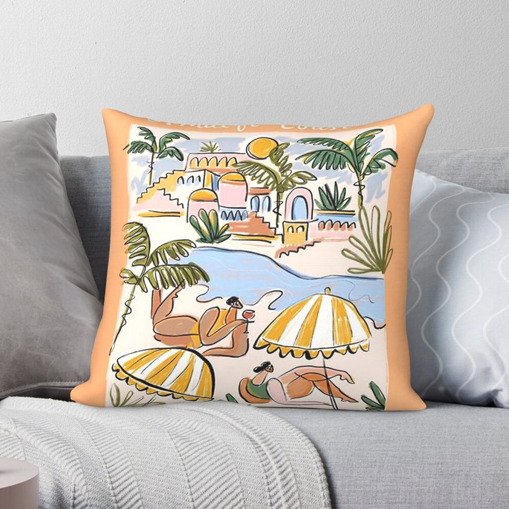 Amalfi Coast Italy Square Pillowcase Polyester Linen Velvet Creative Zip Decor Throw Pillow Case Room Cushion Case