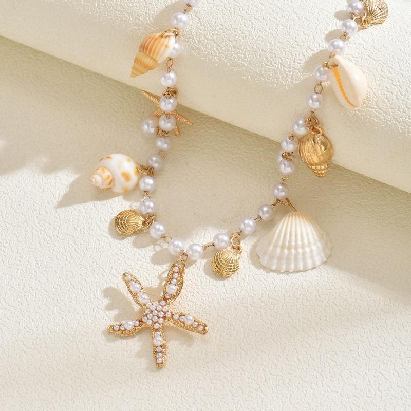 Shell Necklace New Casual Imitation Pearl Beaded Necklace Summer Ocean Starfish Conch Women's Jewelry