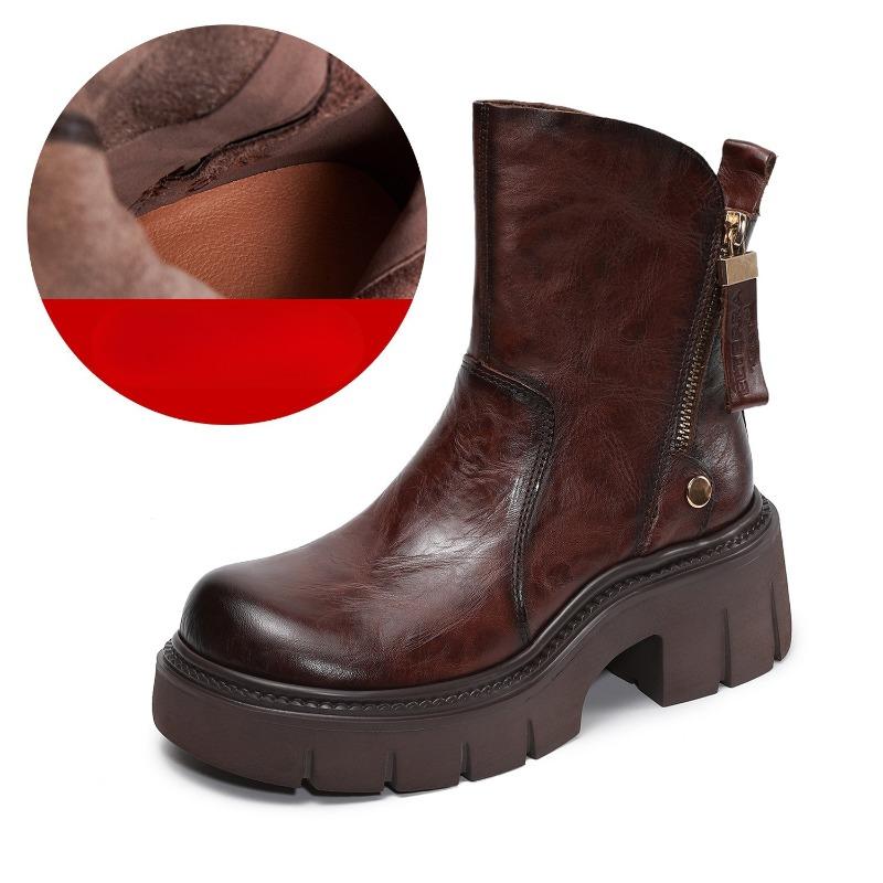 High-top Boots Women's Shoes, Autumn-winter Leather Short Boots, Retro Shoes