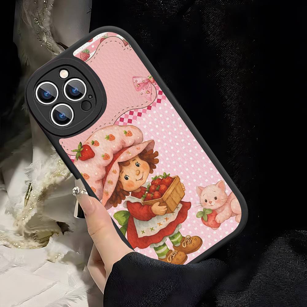 Cartoon Girl S-Strawberry S-Shortcake For IPhone 16 15 14 13 12 11 Pro Max Plus Shockproof Leather Soft Phone Cover