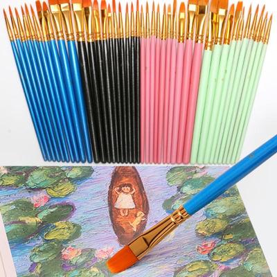 10Pcs Professional Artist Paint Brushes Set Multi-Functional Nylon Round Pointed Flat Tips Hook Line Paint Brush