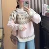 Autumn and winter retro lazy style Fair Island jacquard design sense versatile and thin long-sleeved knitted sweater women