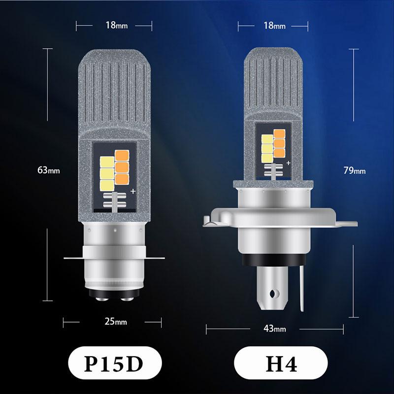 1pcs P15d Led Motorcycle Headlights H4 Bulb Ba20d Led Headlamp Moto Driving Lights High Low Beams Amber Fog Lamp 6000k White Led
