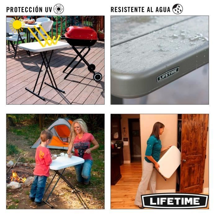 Bardzo wytrzymały, wielofunkcyjny stół składany na całe życie - LIFETIME - 66x46x61 / 66/71 cm - Prostokątny - Biały