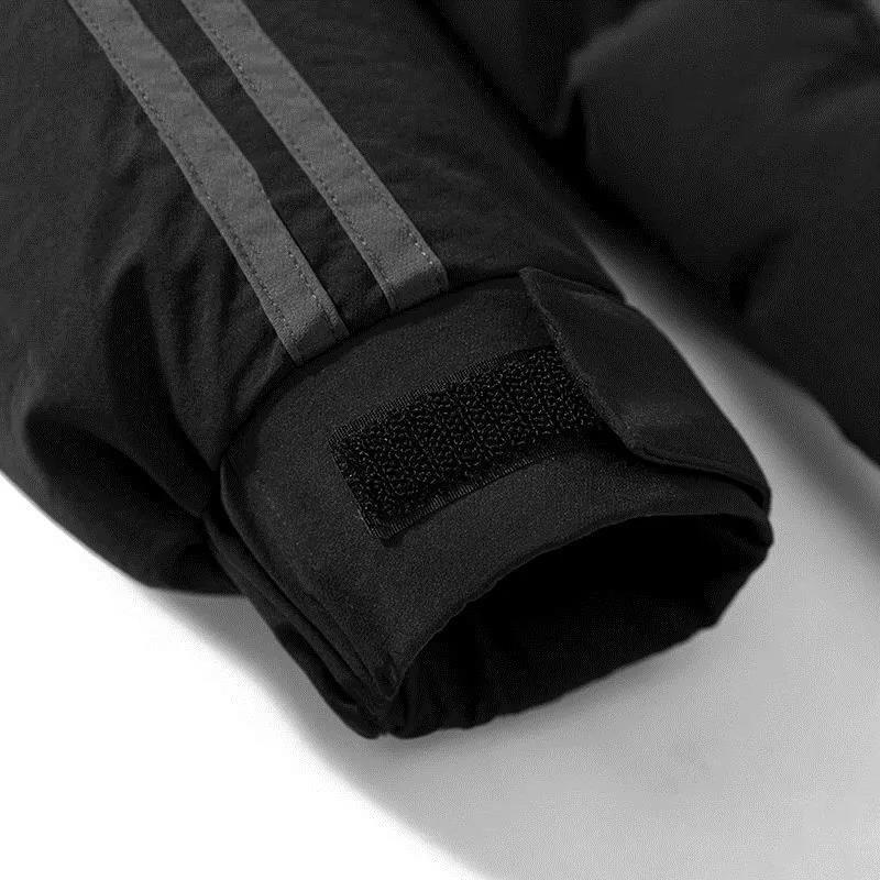 Herrhuva Dunjacka Normal Vinter Plus Sammet Tjock Varm Bomullsjacka Herr Lös Casual Topp Broderi Ränder Allmatch Dragkedja Knäppning Kappa