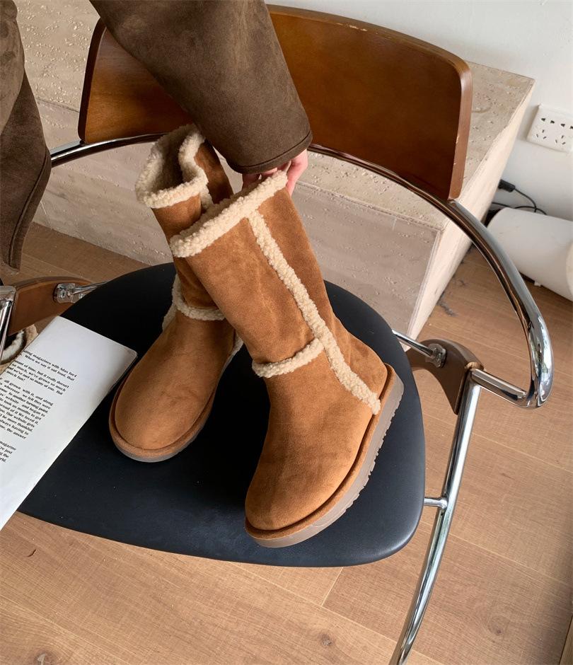 2025 autumn and winter new women's shoes platform plush Martin boots wool cotton boots fashion cashmere two wear snow boots