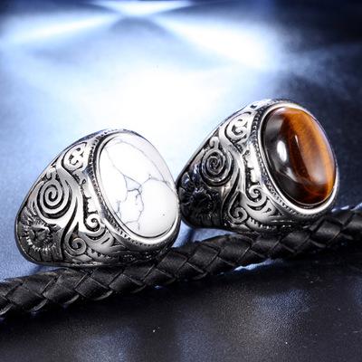 Onlysda Retro Ancient Middle East Arabic Style Stone Titanium Steel Ring Jewelry for Men Party Gifts Drop Shipping OSR298