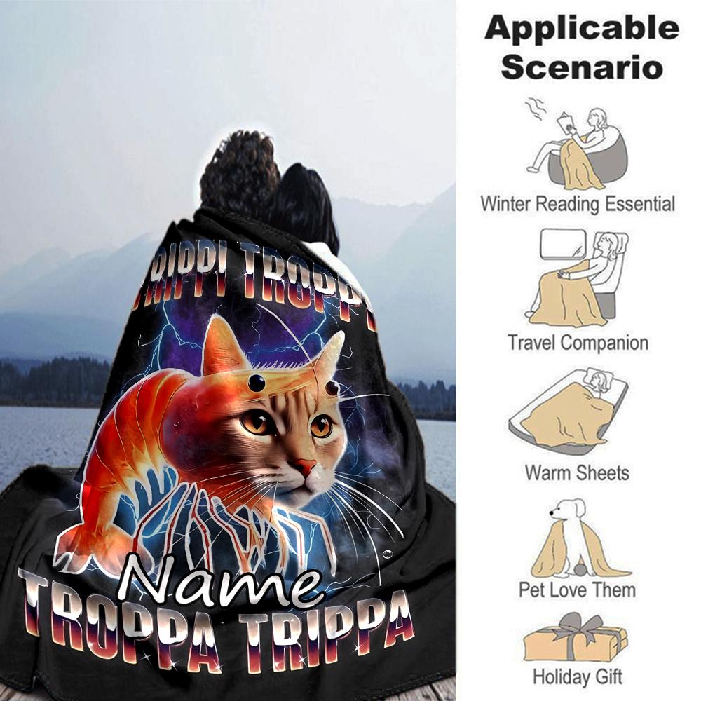 Customiz Name Personality Italian Brainrot Animal  Blanket Soft &Warm Sofa Office Bed Travel Lunch Break Blanket, Gift Suitable All Seasons