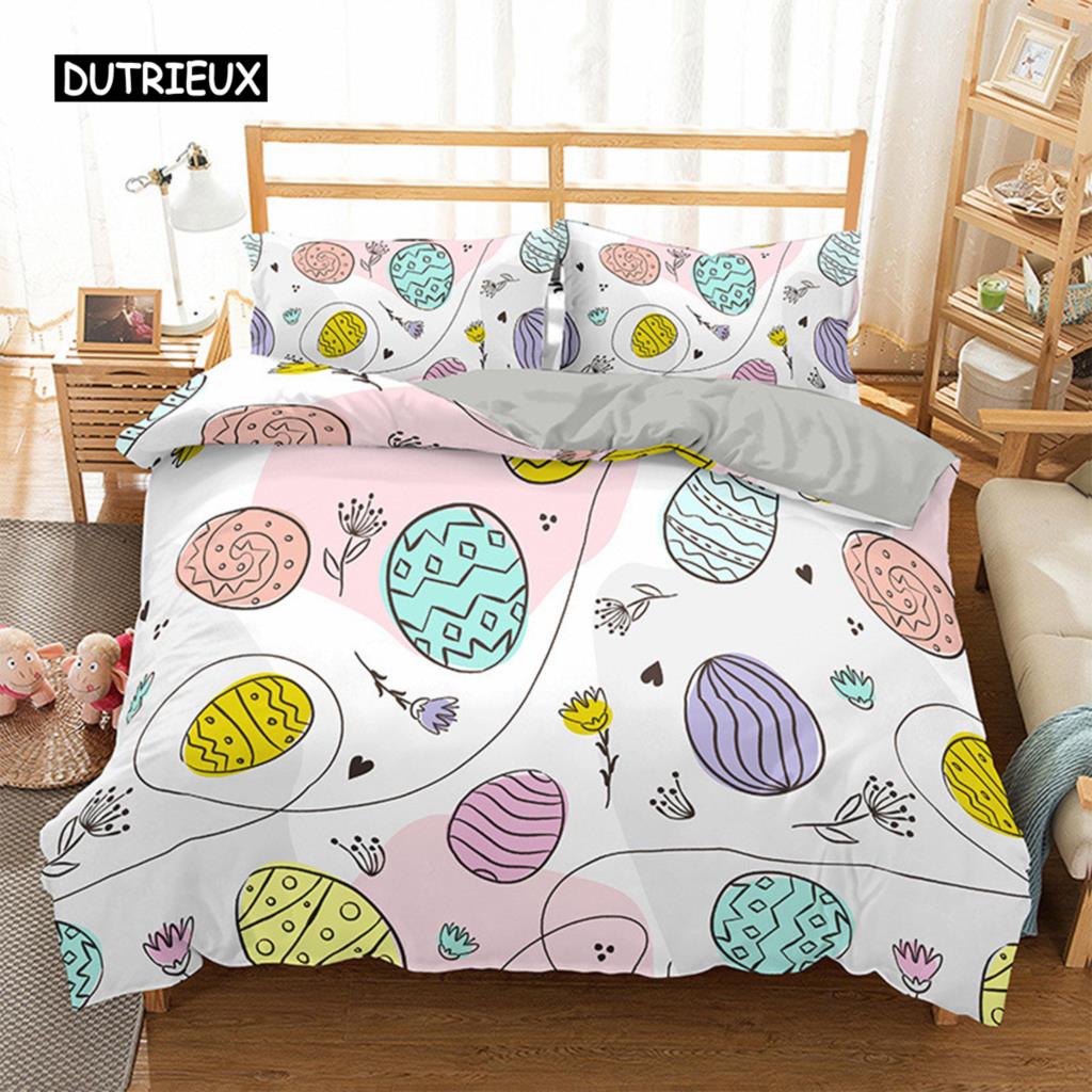 Egg Duvet Cover Set Easter Eggs Cartoon Childish Style Twin Bedding Set Kids Teens Double Queen King Size Polyester Quilt Cover
