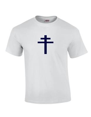 Marineblau Kreuz von Lothringen Tempelritter T-Shirt Christliches Weißes T-Shirt