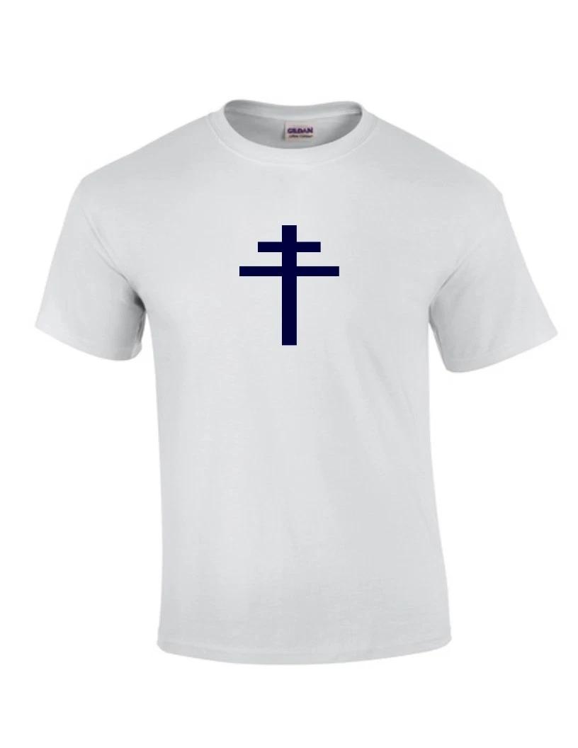 Navy Blue Cross of Lorraine Knights Templar T-Shirt Christian White Tee Shirt 3XL