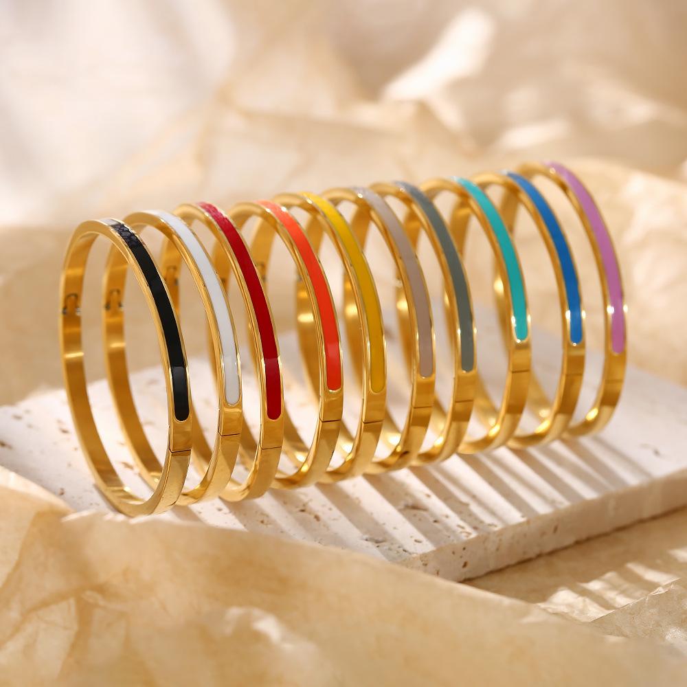

Women s 4mm Gold Enamel Titanium Steel Bangle Bracelet with Buckle