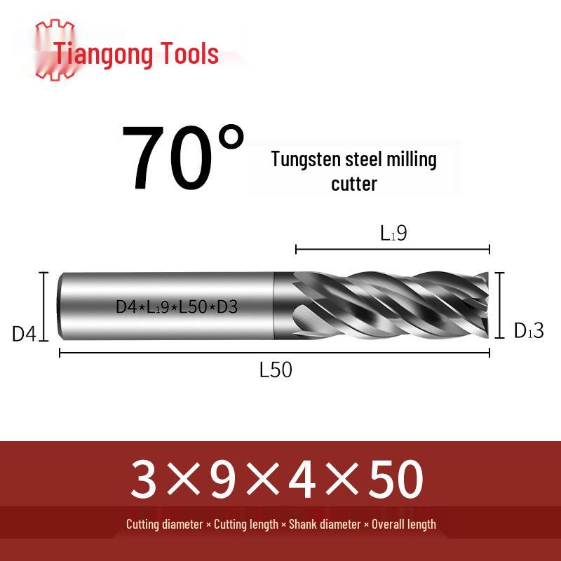 Freză frontală CNC din carbură de tungsten Tiangong 70°: Precizie înaltă, Anti-vibrații, Fund plat, Freză cu patru muchii pentru oțel inoxidabil.