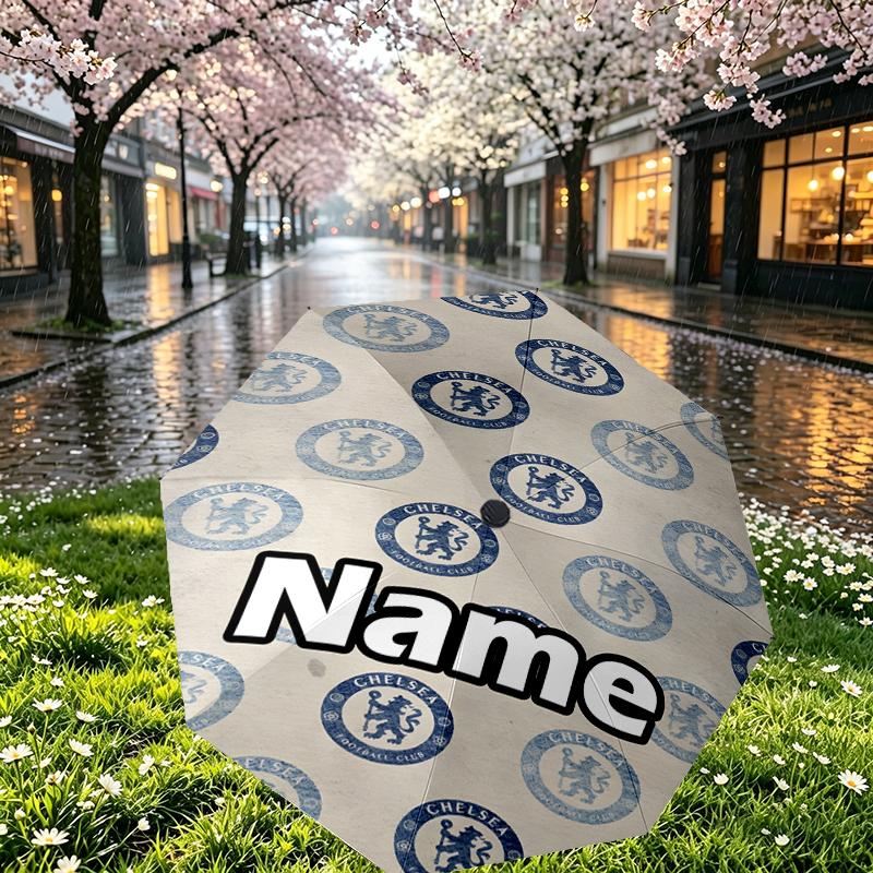 Custom Name Personalized Football Club F.C Print Umbrella, Auto Open Close, 8‑Rib Sturdy Frame, Commute Camping Hiking Use, Birthday Gift