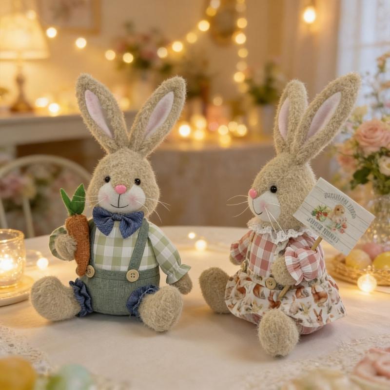 Festival Holiday Decoration Sitting Rabbit Plush Rabbit Figurine Perfect for Easter Parties Living Room Bedroom Decors