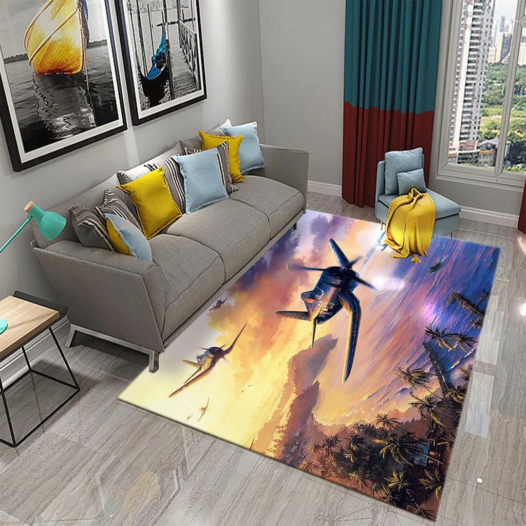 3D Bunter Ölgemälde Flugzeug Teppich für Wohnzimmer Schlafzimmer Dekor Teppiche Badezimmer Küche Rutschfeste Bodenmatte Heimdekor Teppiche