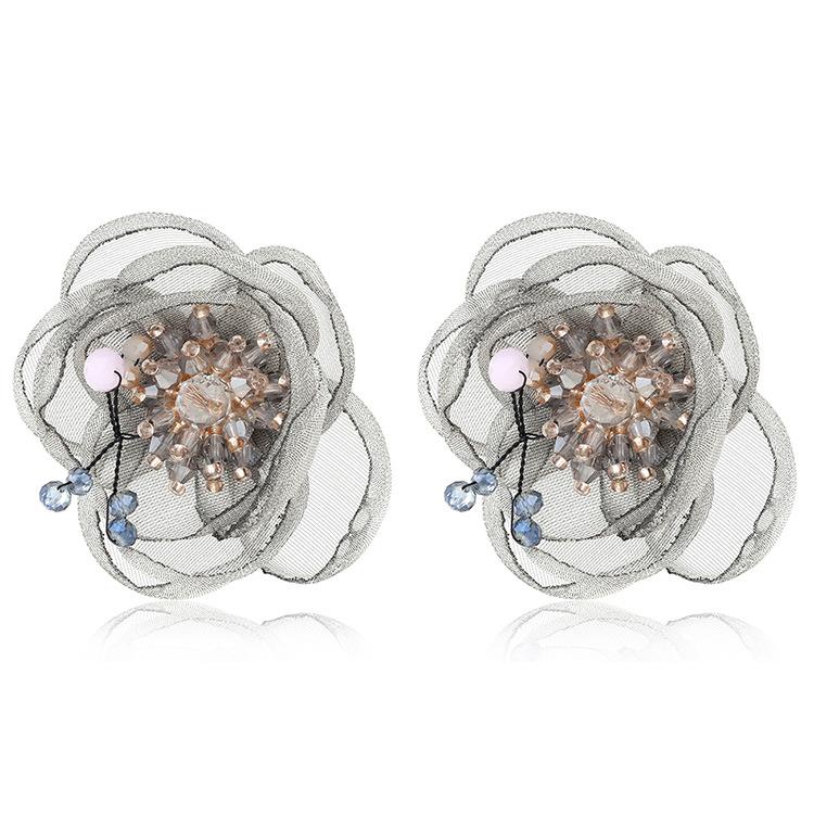 

JMXD-Кружевные серьги-цветы женские шелковые серьги-гвоздики преувеличенные украшения, серьги с кристаллами серый