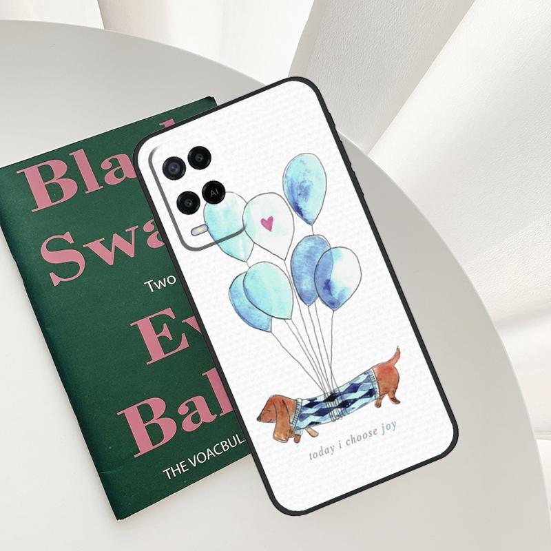 Cartoon Dachshund Sausage Dog Case For Oppo A58 A78 A98 A15 A16 A17 A52 A72 A76 A96 A54 A74 A94 A57 A77 A54S A57S Cover