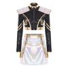 Womens Halloween Cosplay Outfit Long Sleeve Rivet Shoulder Boards Front Zip Sequined Crop Jacket Metallic Shiny Mini Skirt