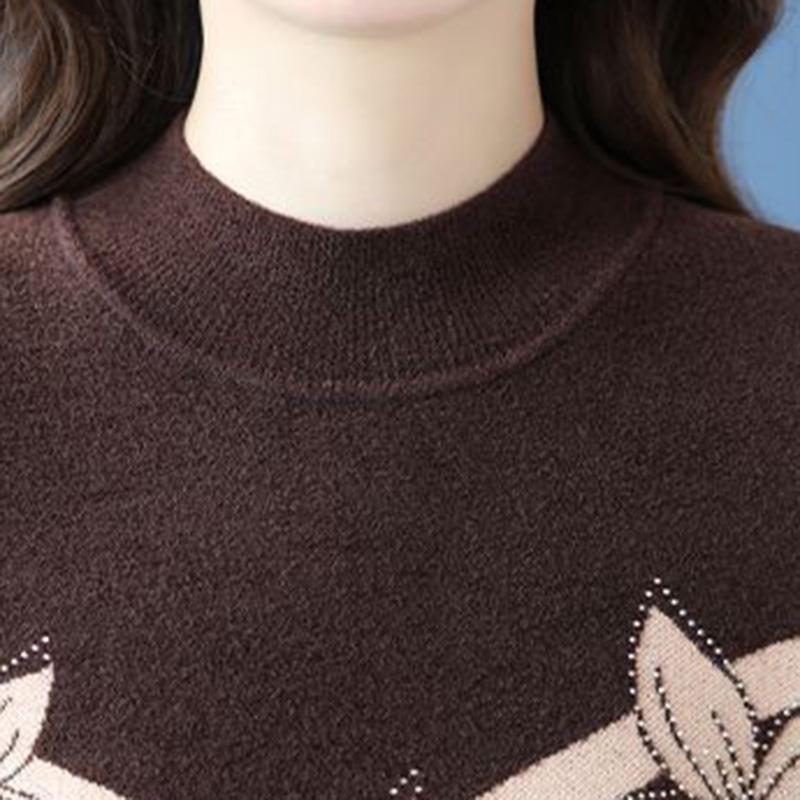 Sweter Damski Jesień Zima Pogrubiony Pulower Ciepły Dzianinowy Elastyczny Długi Rękaw Oversize Jumper Top