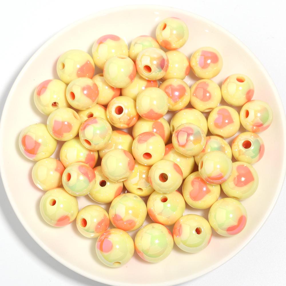 10Pcs/Lot 14 16mm Acrylic Beads Plating Colorful Heart Pattern Dual Color Round Spacer Beads Diy Bracelet Necklace Accessorie