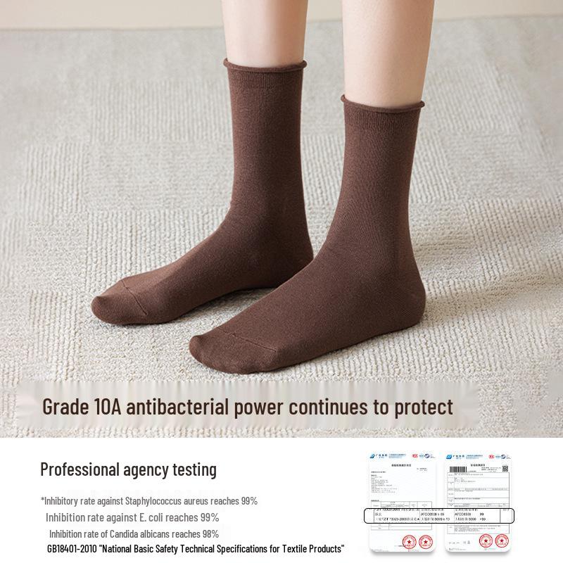 Women's Mid-Calf Cotton Socks: Spring/Autumn Style, Solid Color, Rolled Cuff, Loose Fit, Breathable, Sweat-Absorbent.
