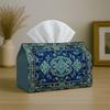 1pc Tissue Box Holder with Vintage Mosaic Ornamental Design-Blue Mandala Pattern Golden,Durable Polyester,Ideal for Kitchen,Living Room,Bedroom,Bathro