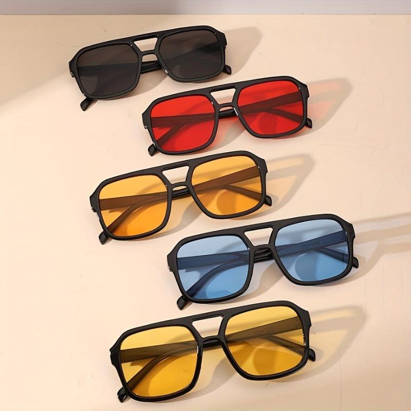5pcs Men's Geometric Square Multi-color Lens Fashion Glasses Double Beam Flat Top Large-sized Glasses