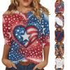 T-shirt Top Décontracté Tendance pour Femme Imprimé Drapeau Américain et Étoiles Fête de l'Indépendance Manches Trois-Quarts Col Rond