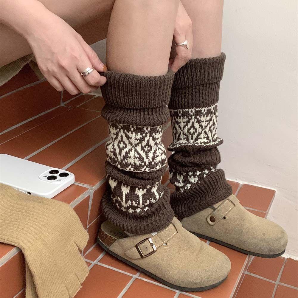 Lolita Retro Lattice Stockings Patchwork Leg Socks Retro Maillard Leg Warmer  Girls