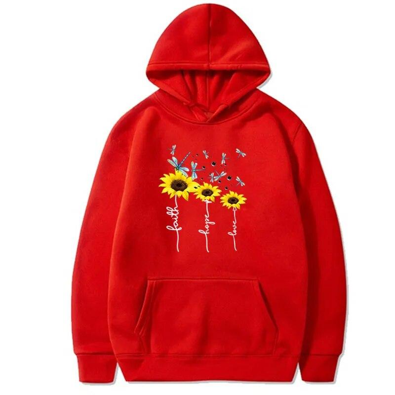 Fashion Sunflower Dragonfly Printed Hoodies Unisex Women Streetwear Hoodie Sweatshirts Harajuku Pullover Unisex Tracksuit Clothing