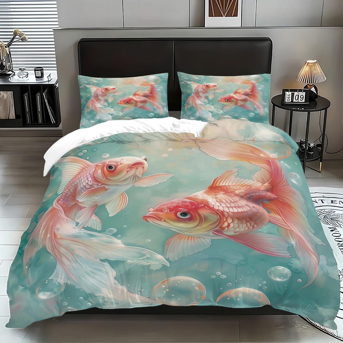 

Goldfish Three-Piece Quilt Cover 3D Digital Printing Bedding Set Bed Cover Set 135x200