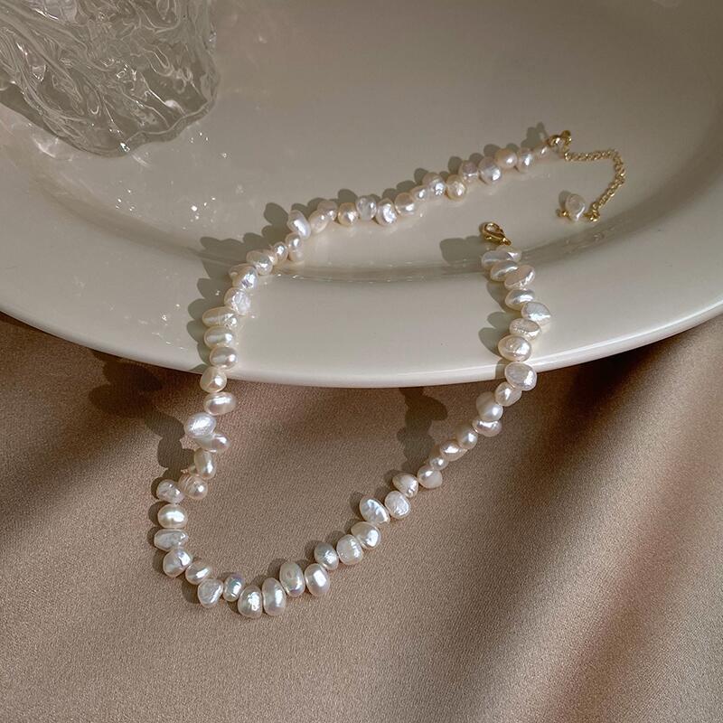 Baroque Pearl Necklace For Women Simple  Collarbone Chain White Choker Necklaces Wedding Jewelry