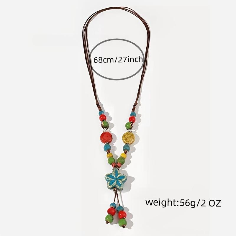 Vintage Ethnic Ceramic Necklace Long Colorful Beads Sweater Chain New Chinese Pendant Versatile Jewelry