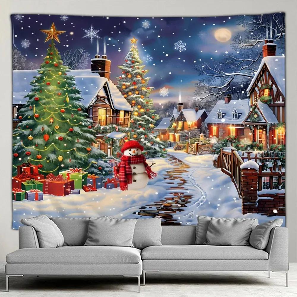 Christmas Tree Snowman Pattern Tapestry Bedroom Living Room Home Christmas Decoration