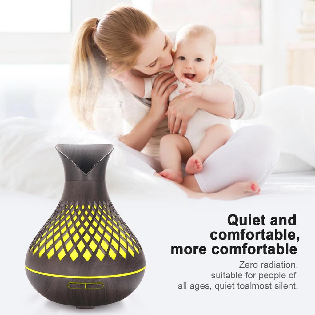 Difusor de Óleo Essencial 500ml com Grão de Madeira e Design Vazado - Umidificador de Pétala de Grande Capacidade para Aromaterapia Doméstica.