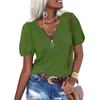 Women's Casual Fashion Zipper V-neck Solid Color Short Sleeve Top