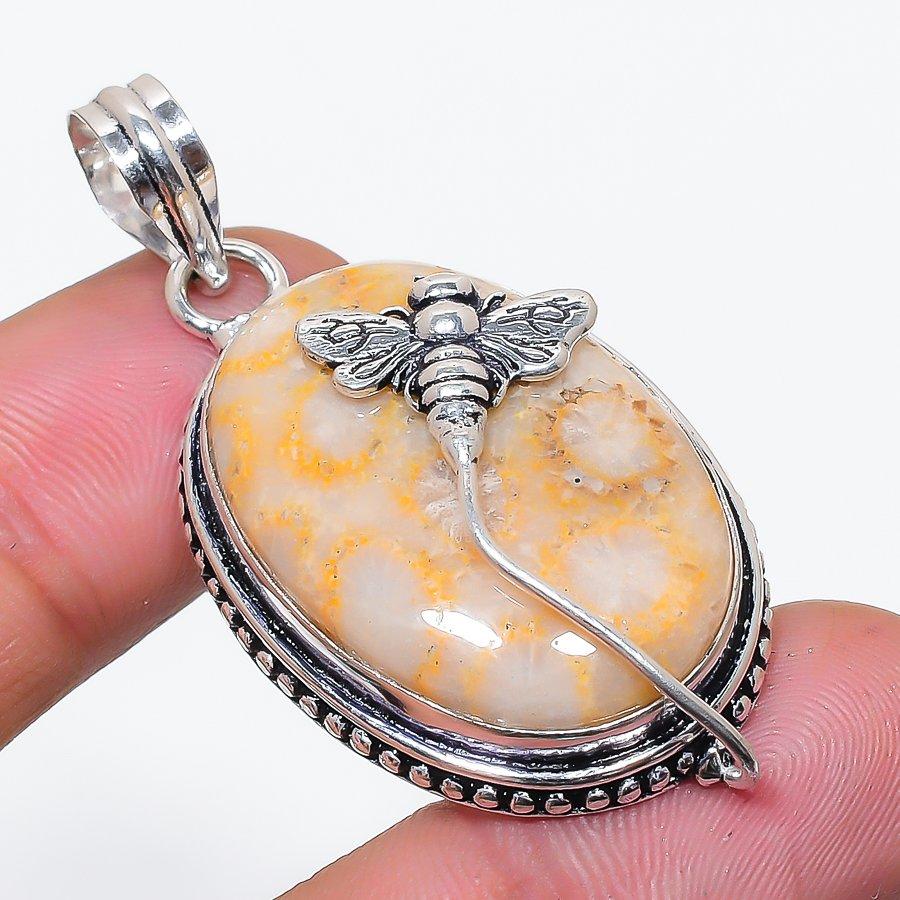 

Natural Fossil Coral Gemstone 925 Sterling Silver Jewelry Pendant 2.01 AP-14209