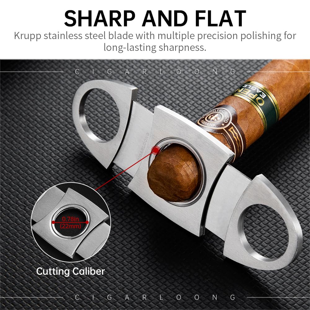 CIGARLOONG Cigar Cutter Stainless Steel Brushed Double Blade Cigar Cutter