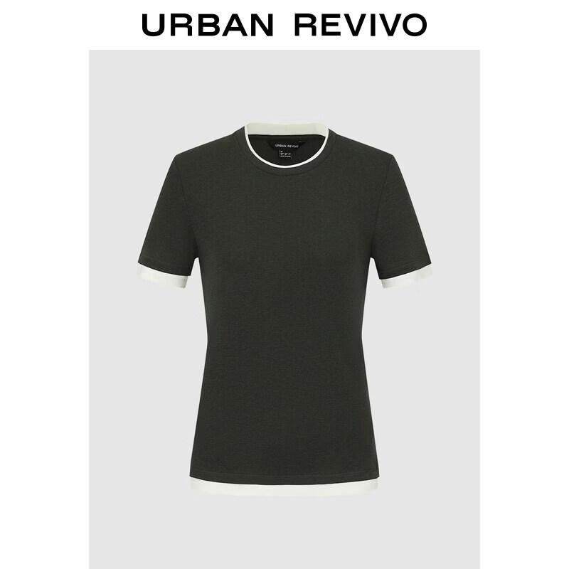 UR 2026 Women s Elegant Color Block Faux Two-Piece Round Neck T-Shirt S