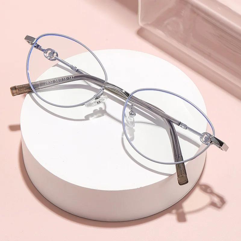 New Fashion Women Reading Glasses Men Metal Frame Blue Light Blocking Far Sight Eyeglasses with Diopter +1.0+1.5+2.5+3.5+4.5
