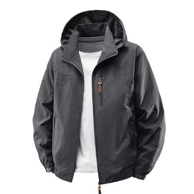 Spring Autumn Outdoor Jacket for Men Hooded Windbreak Waterproof Zipper Slim Fit Camping Hiking Climbing Breathable Outwear