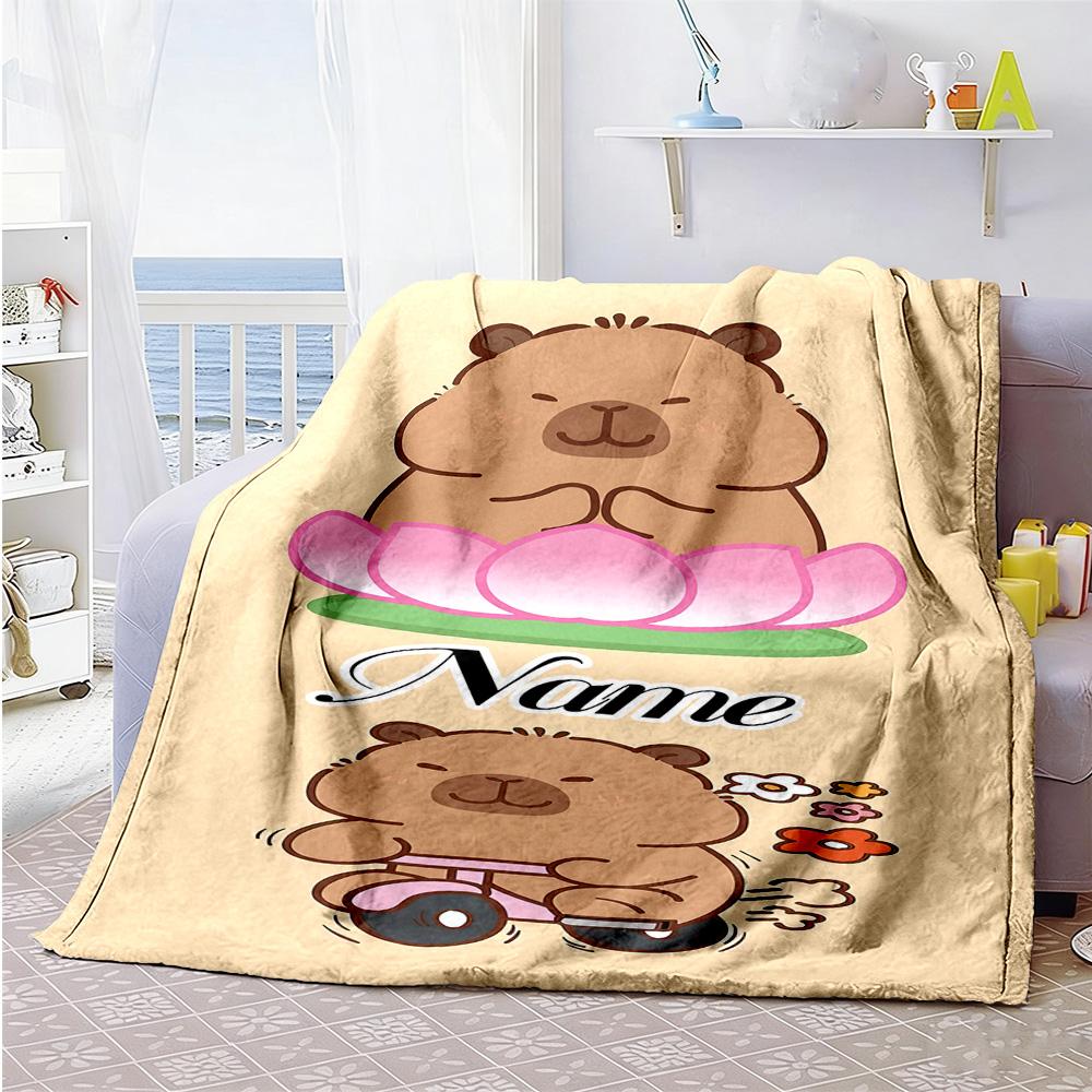 Two Capibala Customize Your Name Blanket Lightweight Personalized Blanket Ultra-Soft Great for Seaside Livingroom Office Couch Ideal for All Seasons