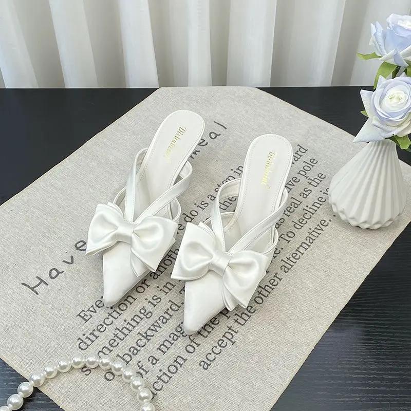 Fashion 2025 New Summer Pointed Toe Women Slippers Fashion High Heels Party Pumps Mules Slide Shoes