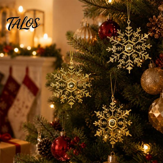 Christmas Ornaments for Porch Decorations 3Pcs Tree Snowflakes Ornaments, 10cm Glitter Hanging Plastic Snowflake Festive Atmosphere Winter Wonderland