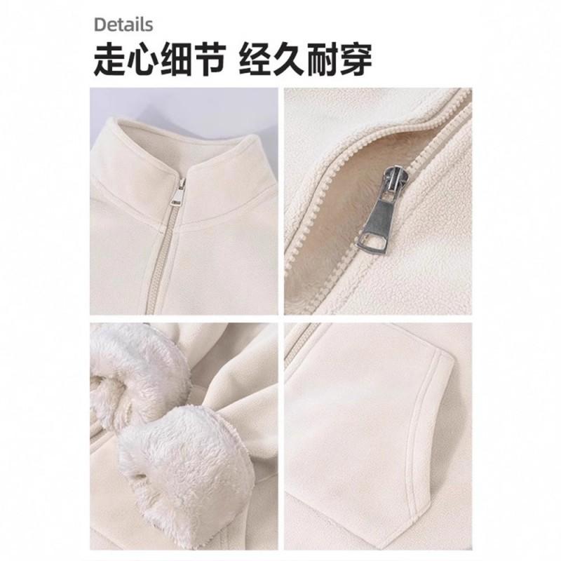Womens Fleece Jacket Winter Warm Cardigan Double-sided Velvet Liner Stand Collar Coat