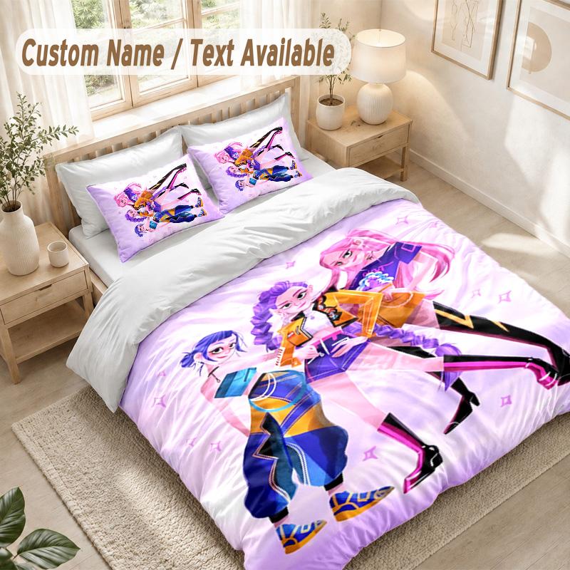 Kpop Demon Hunters Bettwäsche-Set, 1 Bettbezug & 2 Kissenbezüge Weich Bequem Schlafzimmer Heimtextil Dekor