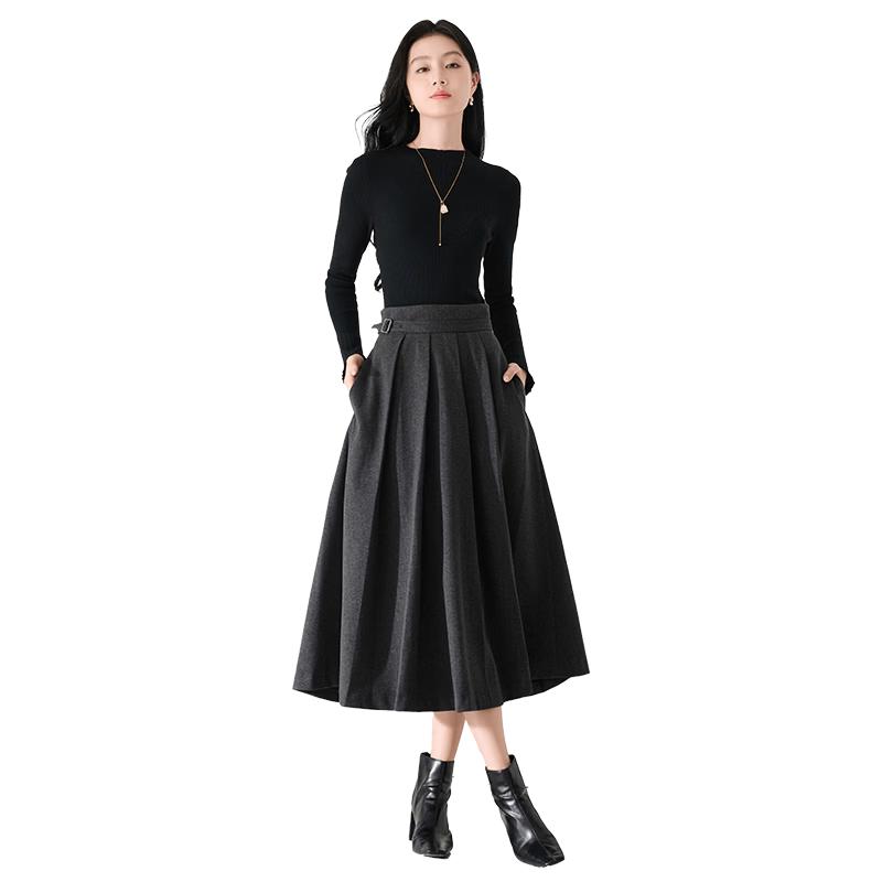 Xiangying High-Waisted Pleated A-Line Midi Skirt S